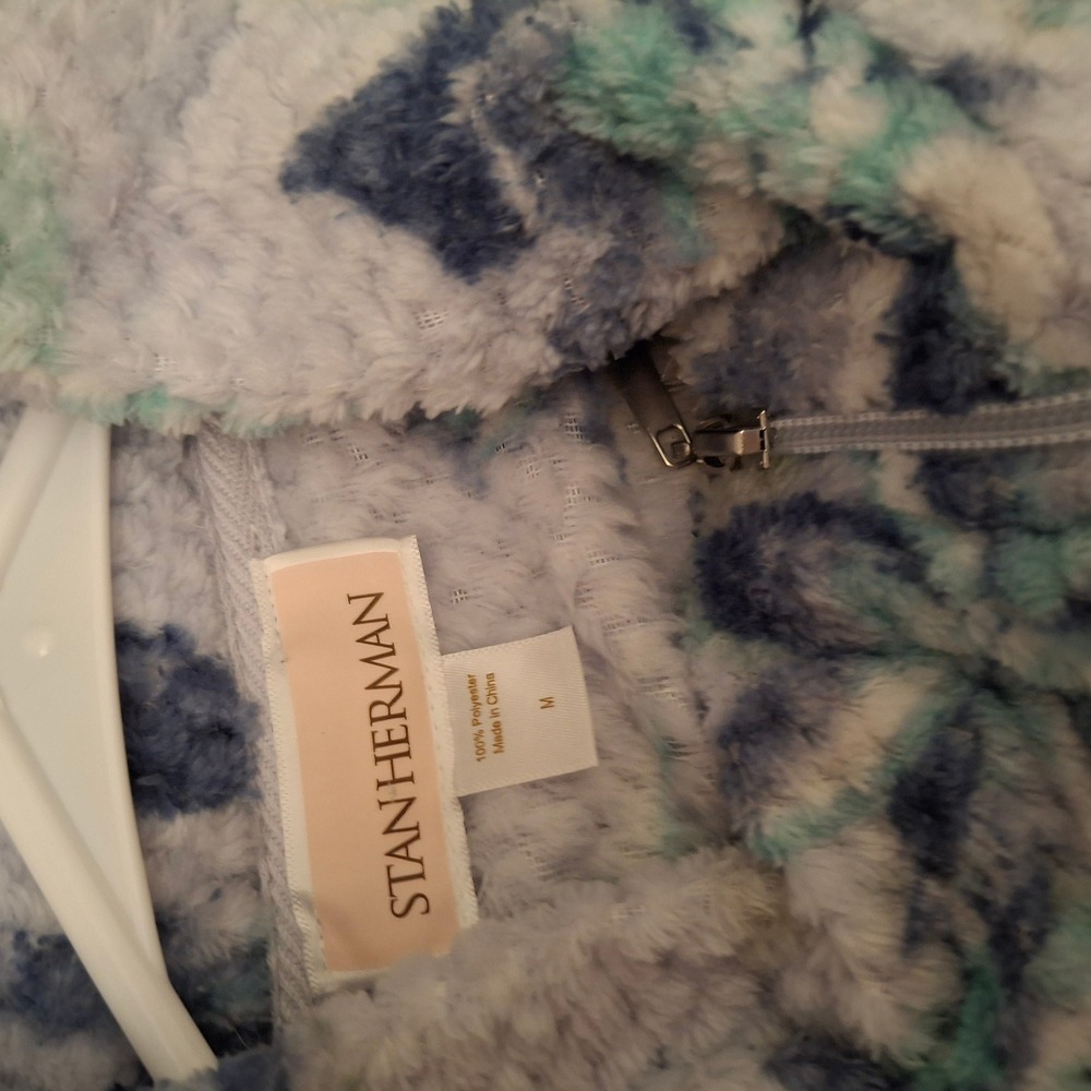 Stan‎ Herman Womens Waffle Fleece Robe Blue Floral Print Full Zip Size M - Picture 3 of 6